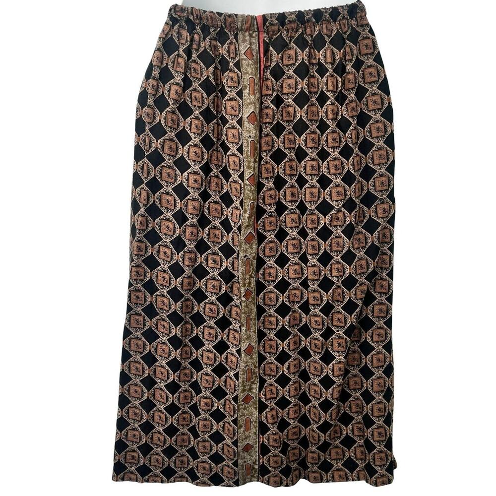 Vintage Brown Red Geometric Button Up Short Sleeve Top Skirt Suit Set size M - Picture 15 of 16